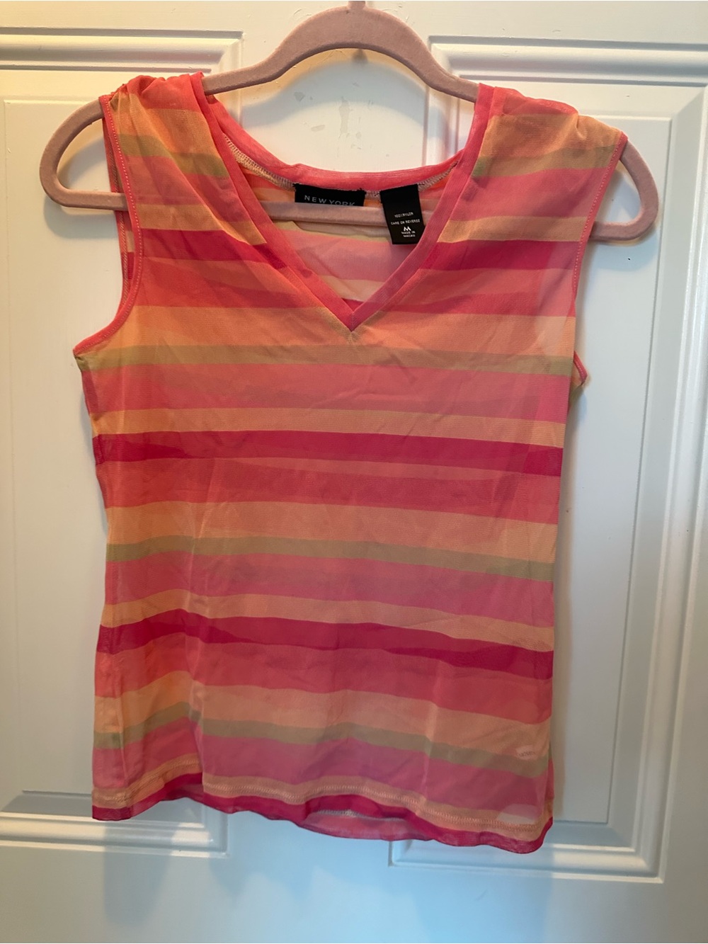 Y2K New York and Company stripped pink sheer 90s style tank